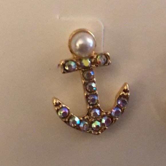 Betsey Johnson Gold Tone Cruise Control Anchor Stud Earrings Crystal Accents NWT - Picture 8 of 11